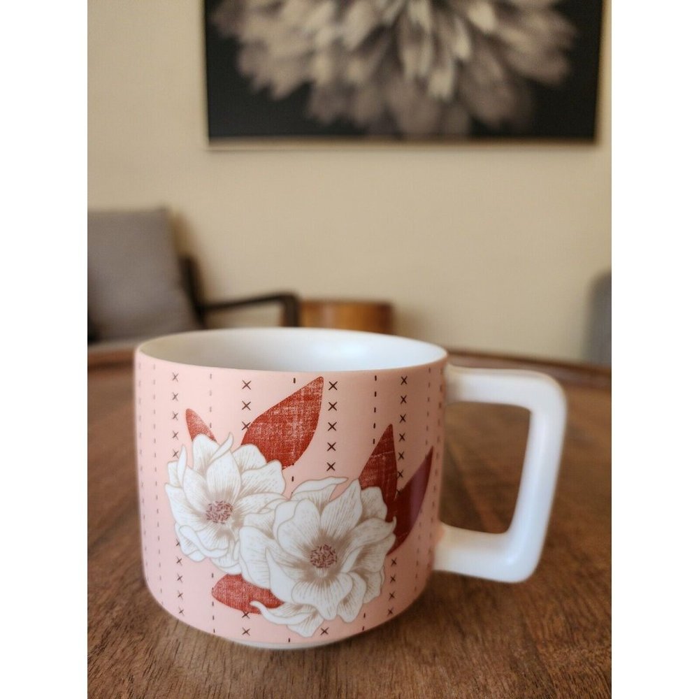 2019 Starbucks Floral White Pink Peach Flowers Coffee Cup Tea Mug | 12oz